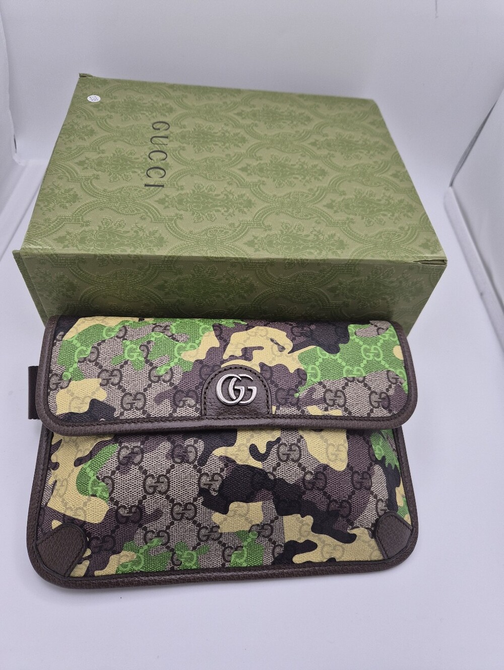 Gucci Green Brown Camo GG Supreme Belt/Messenger Bag